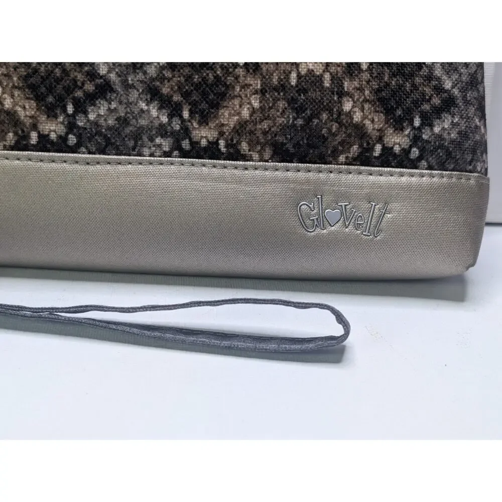 GloveIt Women's Wristlet Clutch Snakeskin Print Brown Gray Zip Organizer Bag